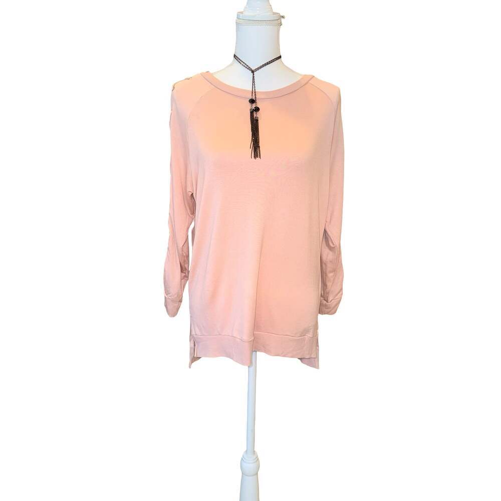 Francesca's Alya Mauve Lace-Up Sleeve Pullover Sweater Size S